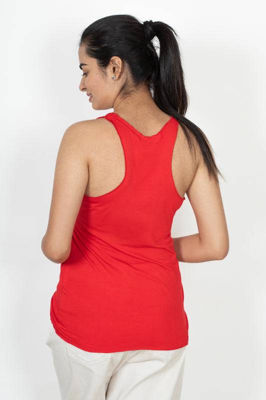 Classic Cotton lycra Sleeveless Regular Fit Tank Top, Racer Back Tees - Red