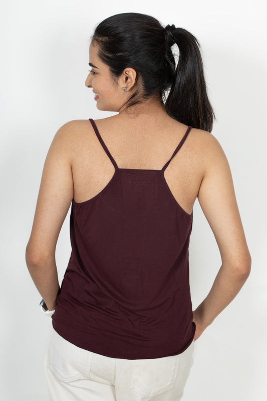 Classic Cotton lycra Sleeveless Regular Fit Tank Top, Spaghetti - Wine