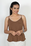 Classic Cotton lycra Sleeveless Regular Fit Tank Top, Spaghetti - Brown