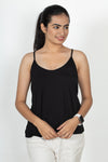 Classic Cotton lycra Sleeveless Regular Fit Tank Top, Spaghetti - Black