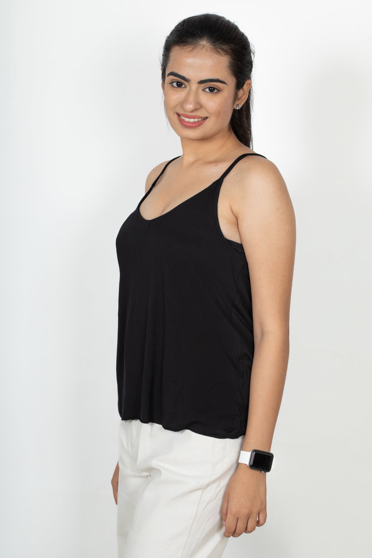 Classic Cotton lycra Sleeveless Regular Fit Tank Top, Spaghetti - Black