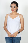 Classic Cotton lycra Sleeveless Regular Fit Tank Top, Spaghetti - White