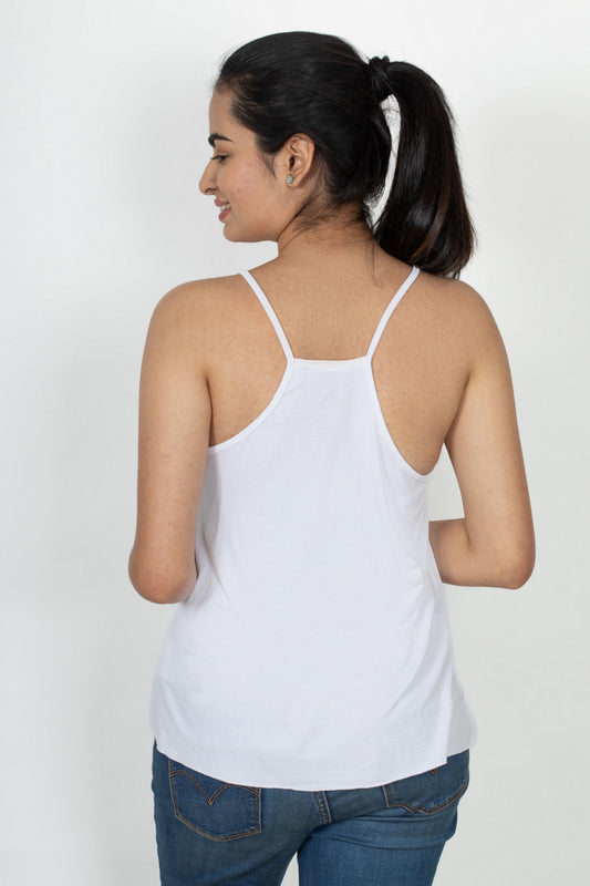 Classic Cotton lycra Sleeveless Regular Fit Tank Top, Spaghetti - White