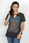 100% Cotton Round Neck Tee - Women's Half Sleeve Casual Printed T-Shirt - Charcol Grey