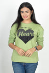 100% Cotton Long Sleeve Tee - Women's Round Neck Casual Printed T-Shirt - Light Green
