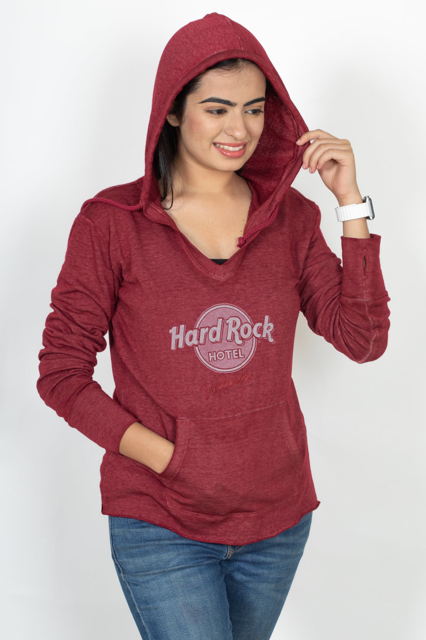 Printed Cotton Hoodie - Full Sleeve Regular Fit Tee - 100% Cotton Hooded Neck Top - Maroon