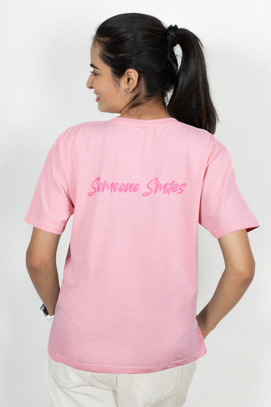 100% Cotton Round Neck Tee - Women's Half Sleeve Casual Printed T-Shirt - Pink