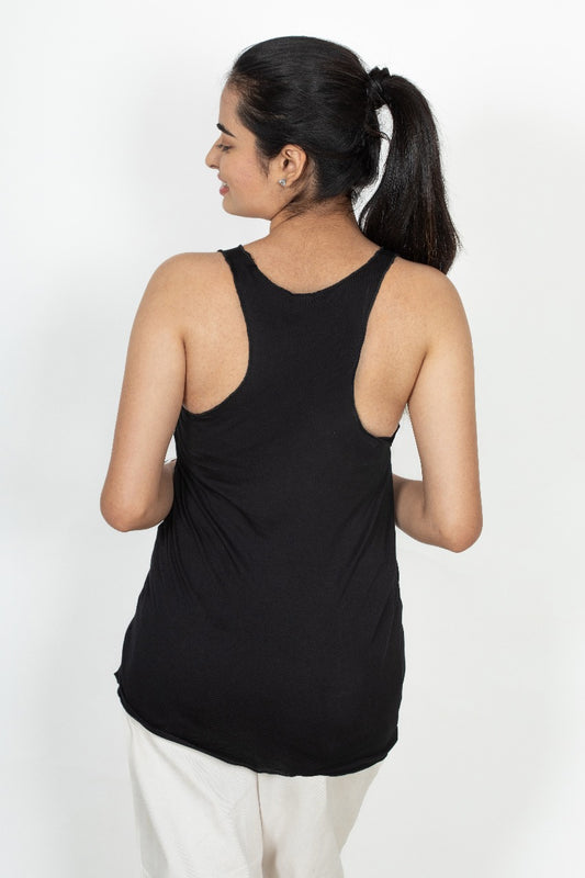 Classic Cotton lycra Sleeveless Regular Fit Tank Top, Racer Back Tees - Black