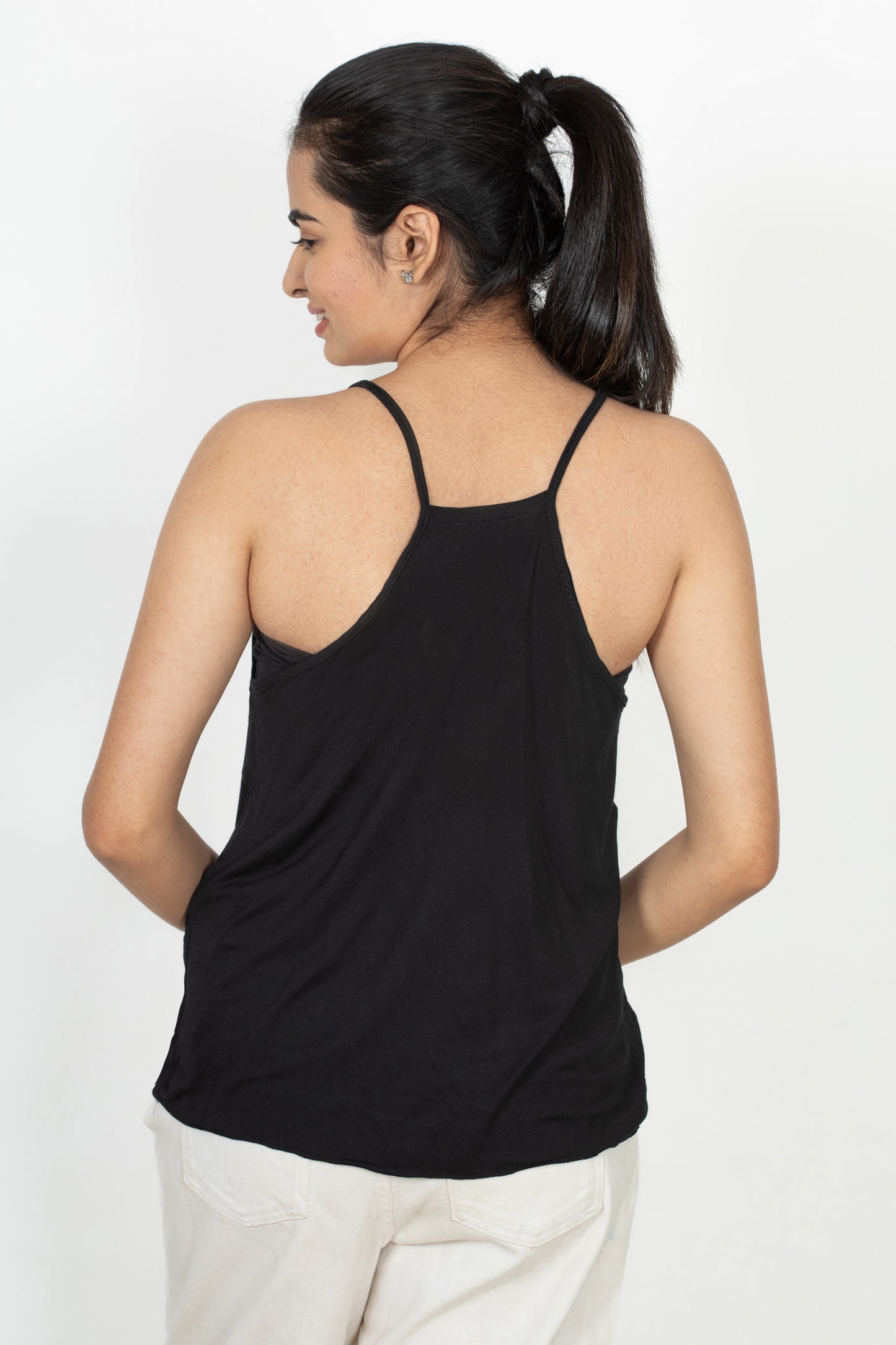 Classic Cotton lycra Sleeveless Regular Fit Tank Top, Spaghetti - Black