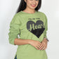 100% Cotton Long Sleeve Tee - Women's Round Neck Casual Printed T-Shirt - Light Green