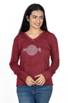 Printed Cotton Hoodie - Full Sleeve Regular Fit Tee - 100% Cotton Hooded Neck Top - Maroon