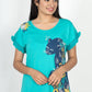 100% Cotton Round Neck Tee - Women's Half Sleeve Casual Printed T-Shirt - Blue