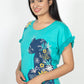 100% Cotton Round Neck Tee - Women's Half Sleeve Casual Printed T-Shirt - Blue