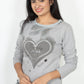 100% Cotton Long Sleeve Tee - Women's Round Neck Casual Printed T-Shirt - Grey
