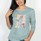100% Cotton Long Sleeve Tee - Women's Round Neck Casual Printed T-Shirt - Blue