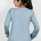100% Cotton Long Sleeve Tee - Women's Round Neck Casual Printed T-Shirt - Blue