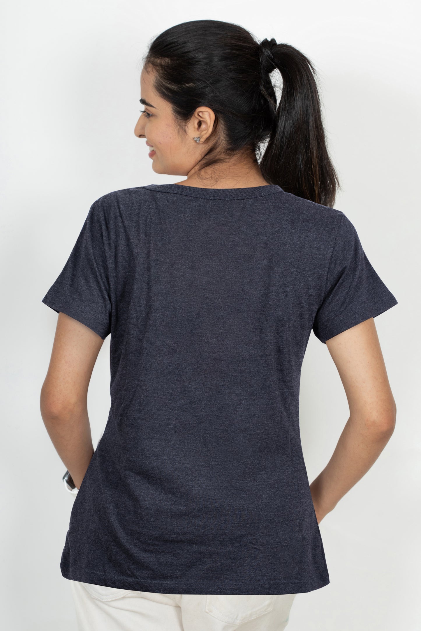 100% Cotton Round Neck Tee - Women's Half Sleeve Casual Printed T-Shirt - Charcol Grey